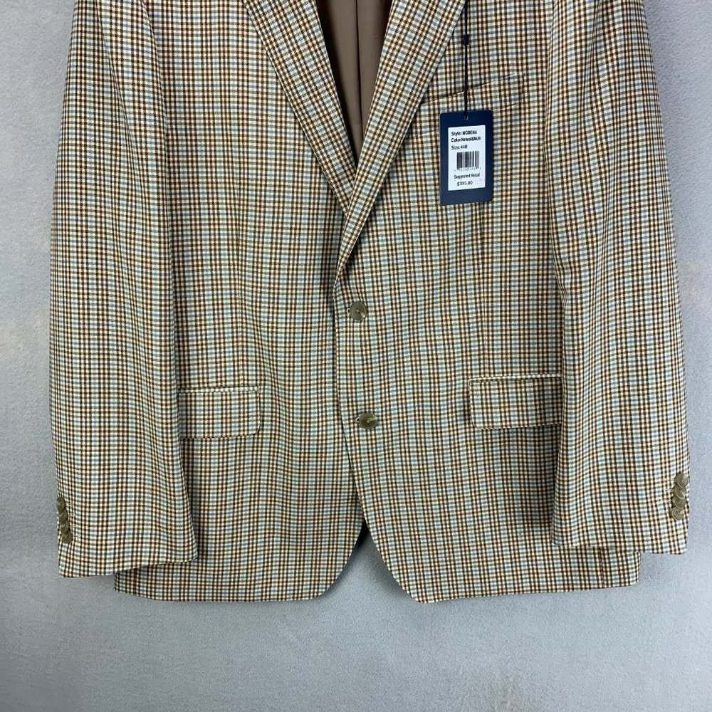 **SOLD**Roberto Rosso Sport Coat Mens 44R Brown Blue Check Wool Blend - Picture 3 of 16
